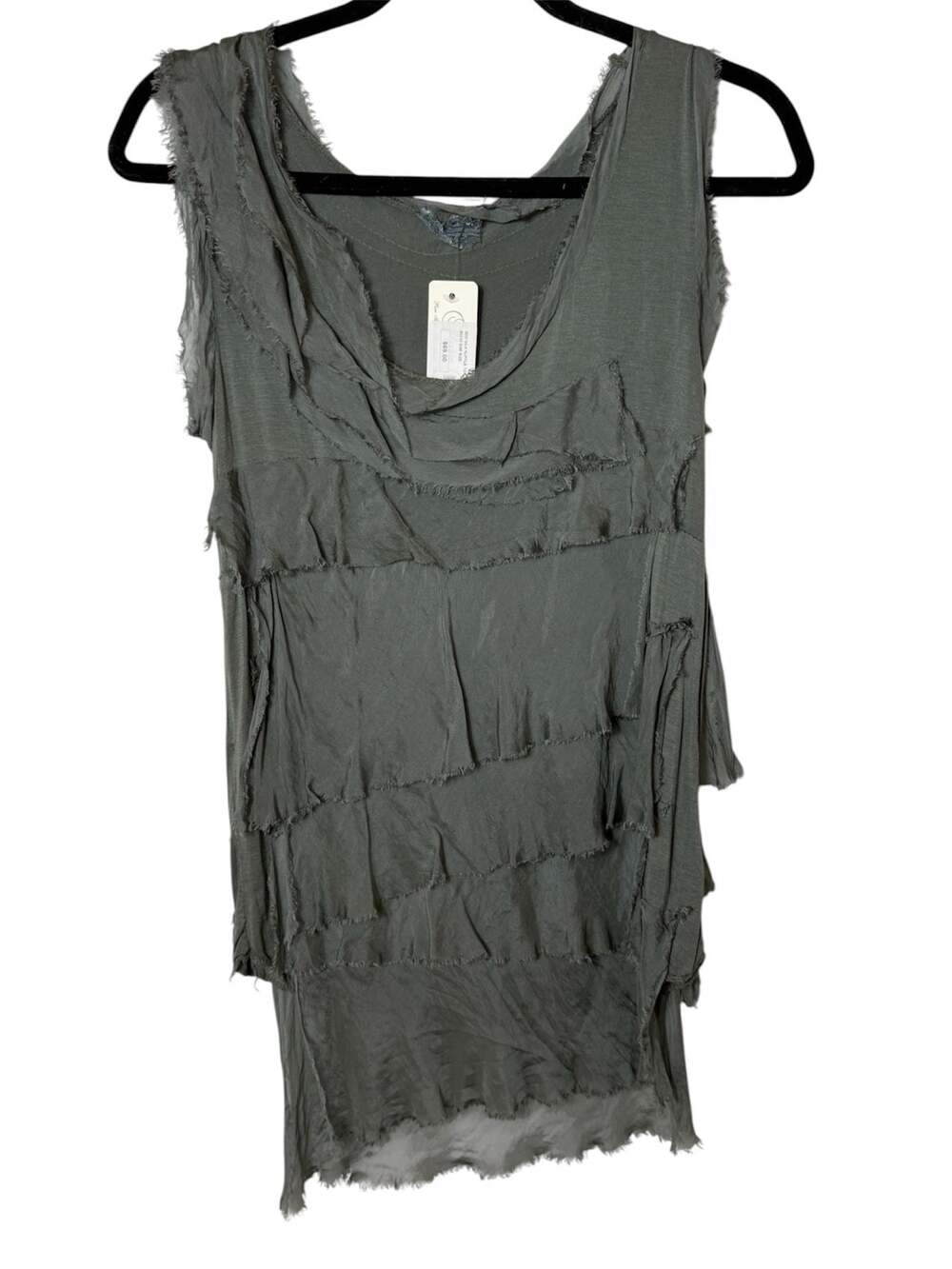 NWT Italian Boutique GiGi Silk Ruffle Top S Sage Green Boho Lagenlook Fairycore